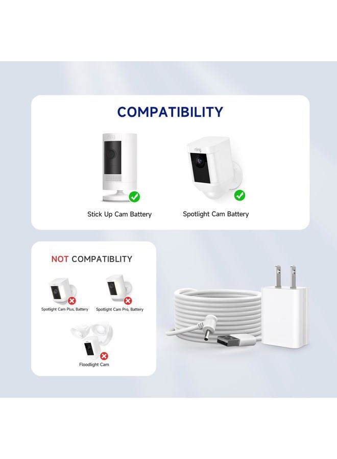 Ayotu 3 Pack 16ft/5m Charge Cable for Stick Up Cam Battery/Plug-in 3rd Gen/2nd Gen & Spotlight Cam Battery, 5V 1A DC Power Supply Adapter Without Worry Run Out of Power (NOT Include Camera), White - Image 3